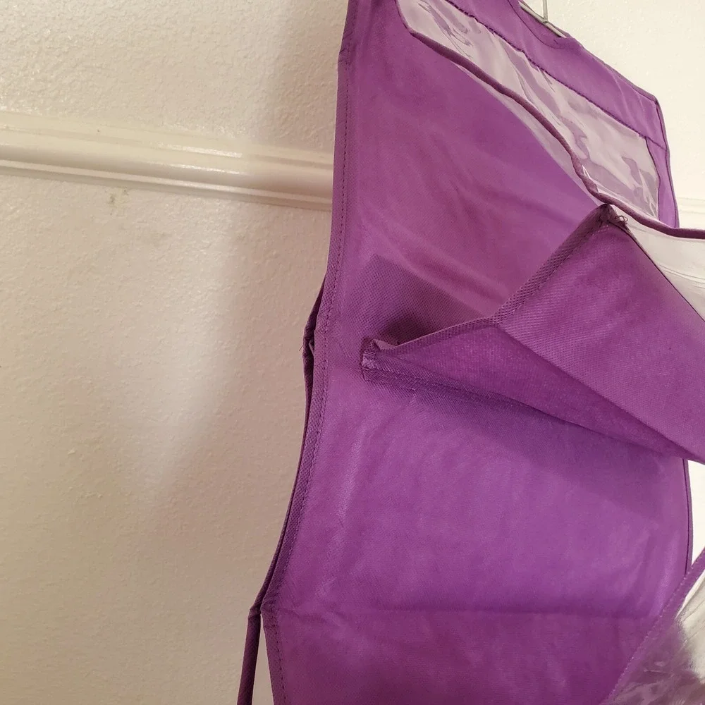 6 Pockets Double Side Transparent Foldable Hanging Handbag Purse Storage Bag New